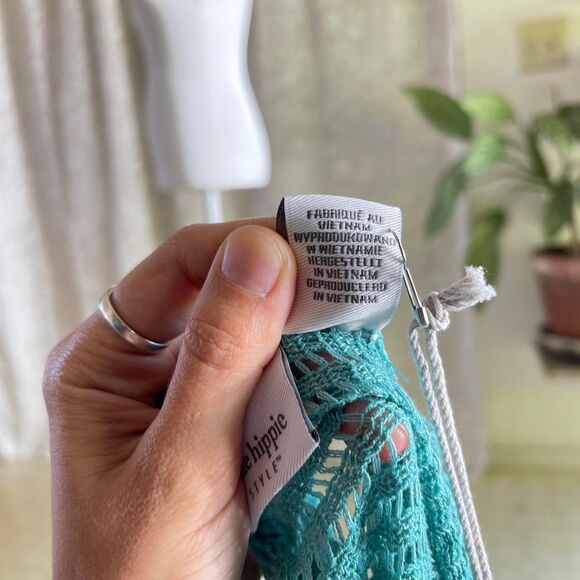 NWT Haute Hippie Blue Crochet Maxi Dress Beach Boho Rope Straps Pockets Size S - Picture 7 of 8